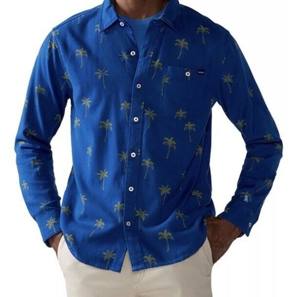 New $64 Chubbies Evergreen Blue Palms Classic Flannel‎ Button Shirt 621233 Large